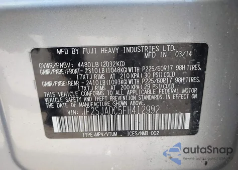 2015 Subaru Forester 2.5I Premium z USA, uszkodzony, nr VIN JF2SJADC5FH412992